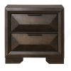 Wooden Nightstand with Dramatic Bevel Drawer Fronts, Espresso Brown