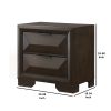 Wooden Nightstand with Dramatic Bevel Drawer Fronts, Espresso Brown
