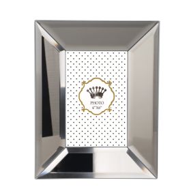 Wooden Picture Frame With Beveled Glass Borders, White and Gray
