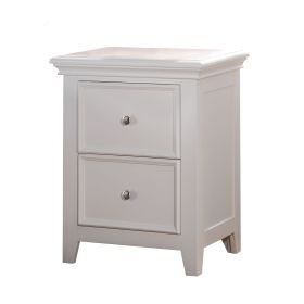 Contemporary Style Wood and Metal Nightstand with 2 Drawers, White