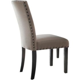 Nailhead Trim Fabric Upholstered Wooden Side Chair, Set of 2, Beige and Brown