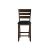 Wooden Counter Height Chair with Leatherette seat, Set of 2, Black and Brown