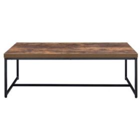 Metal Framed Coffee Table with veneer Top, Weathered Oak Brown and Black