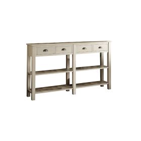Wooden Console Table with Four Drawers and Two Shelves, Cream