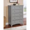 Solid Wood Five Drawer Chest with Round Knob Pull, Gray
