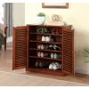 Double Door Solid Wood Shoe Cabinet with Blocked Panel Feet, Brown