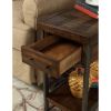 Rectangular Wood and Metal Side Table with USB Outlet, Brown and Gray