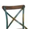 Industrial Style Wooden and Metal Frame Side Chair, Brown and Turquoise
