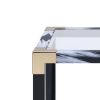 Modern Style Square Metal and Glass End Table With Bottom Shelf, Black and Gold