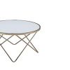Contemporary Style Round Glass and Metal Coffee Table, White and Gold