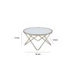 Contemporary Style Round Glass and Metal Coffee Table, White and Gold