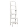 Contemporary Five Tier Wooden Ladder Shelf with Two Attached Hook On Top, White
