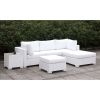 Faux Polyester and Aluminum Square Ottoman with Padded Seat Cushion, White