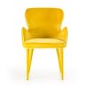 33 Inch Wingback Dining Chair with High Curvy Arms, Yellow Fabric