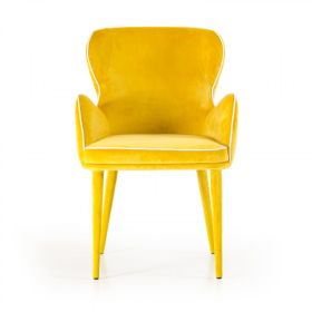 33 Inch Wingback Dining Chair with High Curvy Arms, Yellow Fabric