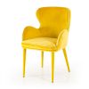 33 Inch Wingback Dining Chair with High Curvy Arms, Yellow Fabric