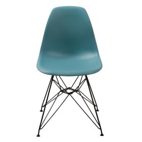 Deep Back Plastic Chair with Metal Eiffel Style Legs, Ocean Blue and Black