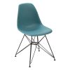 Deep Back Plastic Chair with Metal Eiffel Style Legs, Ocean Blue and Black