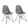 Deep Back Plastic Chair with Metal Eiffel Style Legs, Gray and Black