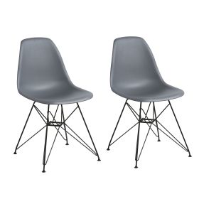 Deep Back Plastic Chair with Metal Eiffel Style Legs, Gray and Black