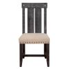 Wooden Chair with Fabric Upholstered Seat and Slat Style Back, Set of 2, Black and Beige