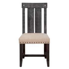 Wooden Chair with Fabric Upholstered Seat and Slat Style Back, Set of 2, Black and Beige
