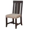 Wooden Chair with Fabric Upholstered Seat and Slat Style Back, Set of 2, Black and Beige