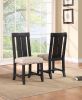 Wooden Chair with Fabric Upholstered Seat and Slat Style Back, Set of 2, Black and Beige