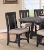 Wooden Chair with Fabric Upholstered Seat and Slat Style Back, Set of 2, Black and Beige