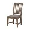 Wooden Chair with Fabric Upholstered Seat and Slat Style Back, Set of 2, Oak Brown and Gray