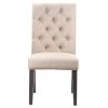 Fabric Upholstered Wooden Chair with Button Tufting, Set of 2, Beige and Black