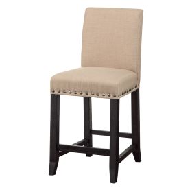 Fabric Upholstered Wooden Counter Height Stool with Nail head Trim, Set of 2,  Brown