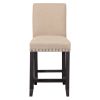 Fabric Upholstered Wooden Counter Height Stool with Nail head Trim, Set of 2,  Brown