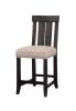 Wooden Counter Height Stool with Fabric Upholstered Seat and Slat Style Back,Set of 2, Black & Beige