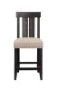 Wooden Counter Height Stool with Fabric Upholstered Seat and Slat Style Back,Set of 2, Black & Beige