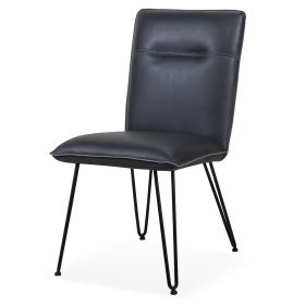 Leather Upholstered Metal Chair with Hairpin Style Legs Set of 2, Black