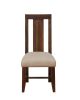 Fabric Upholstered Wooden Chair with Exposed Joints, Set of 2, Brick Brown and Beige