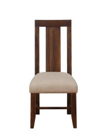Fabric Upholstered Wooden Chair with Exposed Joints, Set of 2, Brick Brown and Beige