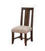 Fabric Upholstered Wooden Chair with Exposed Joints, Set of 2, Brick Brown and Beige