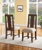 Fabric Upholstered Wooden Chair with Exposed Joints, Set of 2, Brick Brown and Beige