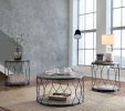 Industrial Style Round Metal and Solid Wood Coffee Table with Open Bottom Shelf, Gray and Brown