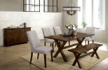 Rustic Solid Wood and Fabric Upholstered Padded Side Chair, Pack of Two, Brown and Gray