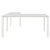 Metal L Shape Desk with Frosted Glass Top and Block Legs, White