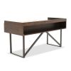 Three Drawers Wooden Desk with Tubular Metal Base and Bar Handles, Brown and Black