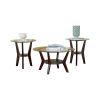 Round Wooden Table Set with Glass Top and Lower Shelf, Set of Three, Brown and Clear
