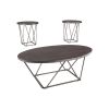 Elm Wood Table Set with Bridge Truss Metal Base, Set of Three, Brown and Gray