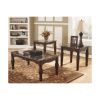 Traditional Style Wooden Table Set with Turned Legs and Faux Marble Top, Set of Three, Dark Brown