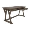 Three Drawer Wooden Desk with Cross Brace Stretcher and Faux Bluestone Top, Gray