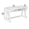 Three Drawer Wooden Desk with Cross Brace Stretcher and Faux Bluestone Top, Gray