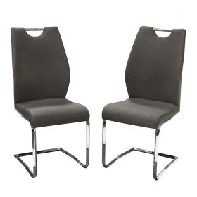 Fabric Upholstered Metal Dining Side Chairs with Handle, Gray and Silver, Pack of Two